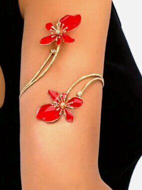 Red Arm Cuff Adjustable Flower Cuff Bracelet